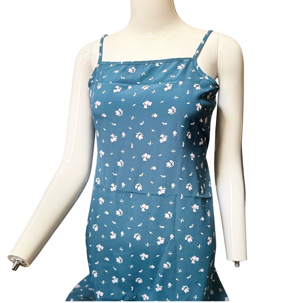 Wonder Nation Girls XL 14-16 Teal Floral Spaghetti Strap Maxi Dress Tie Back